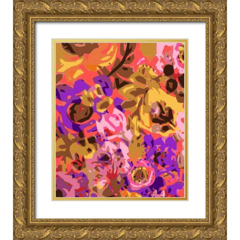 Warm Abstract Floral I Gold Ornate Wood Framed Art Print with Double Matting by Fields, Karen