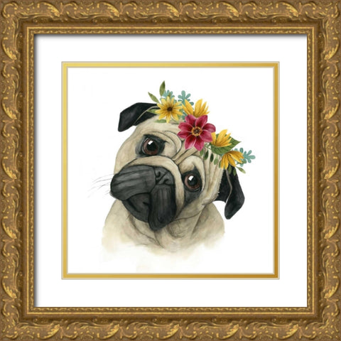 Flower Crown Pup I Gold Ornate Wood Framed Art Print with Double Matting by Popp, Grace