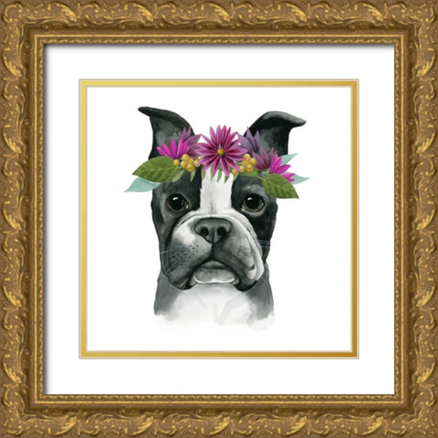 Flower Crown Pup II Gold Ornate Wood Framed Art Print with Double Matting by Popp, Grace