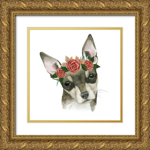 Flower Crown Pup III Gold Ornate Wood Framed Art Print with Double Matting by Popp, Grace