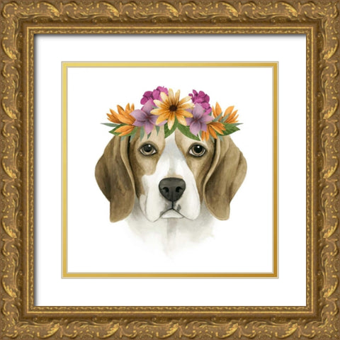 Flower Crown Pup IV Gold Ornate Wood Framed Art Print with Double Matting by Popp, Grace