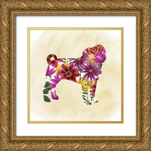 Flower Power Pup III Gold Ornate Wood Framed Art Print with Double Matting by Popp, Grace