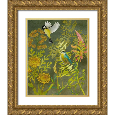 UA CH Birding I Gold Ornate Wood Framed Art Print with Double Matting by Zarris, Chariklia