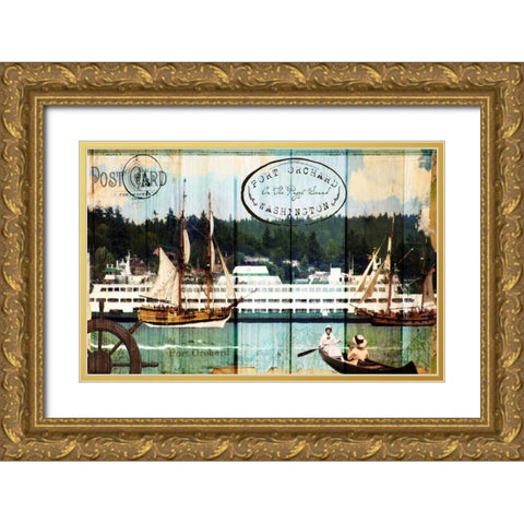 Tall Ships on the Sound Gold Ornate Wood Framed Art Print with Double Matting by Lloyd, Sandy
