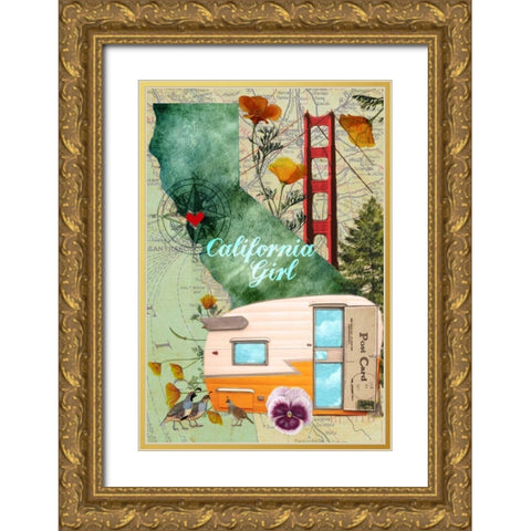 CA Girl Gold Ornate Wood Framed Art Print with Double Matting by Lloyd, Sandy