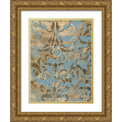 Damask Over Gold I Gold Ornate Wood Framed Art Print with Double Matting by Goldberger, Jennifer