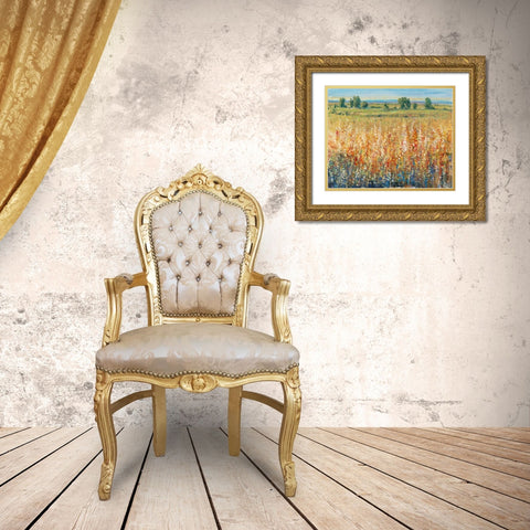 Gold and Red Field II Gold Ornate Wood Framed Art Print with Double Matting by OToole, Tim
