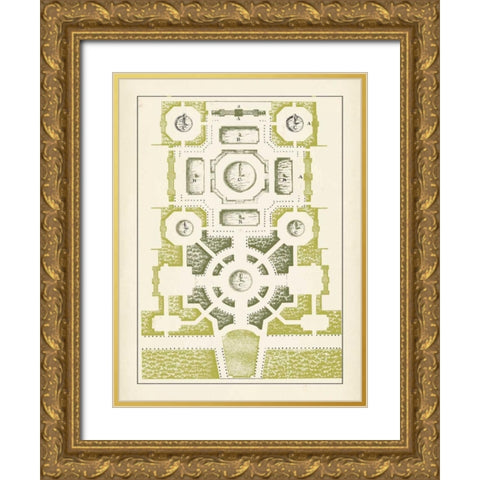Green Garden Maze III Gold Ornate Wood Framed Art Print with Double Matting by Blondel, J.F.