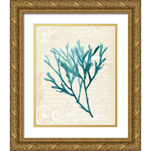 Teal Seaweed III Gold Ornate Wood Framed Art Print with Double Matting by Popp, Grace