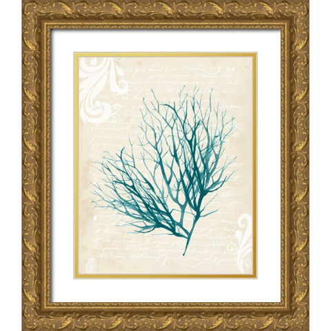 Teal Seaweed IV Gold Ornate Wood Framed Art Print with Double Matting by Popp, Grace