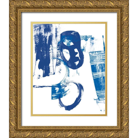 Blue Scribbles II Gold Ornate Wood Framed Art Print with Double Matting by Vision Studio