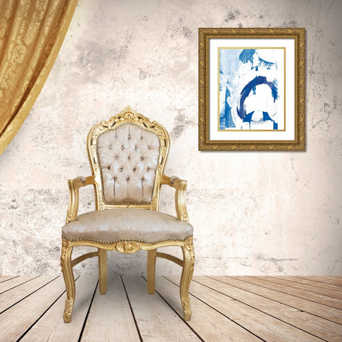 Blue Scribbles IV Gold Ornate Wood Framed Art Print with Double Matting by Vision Studio