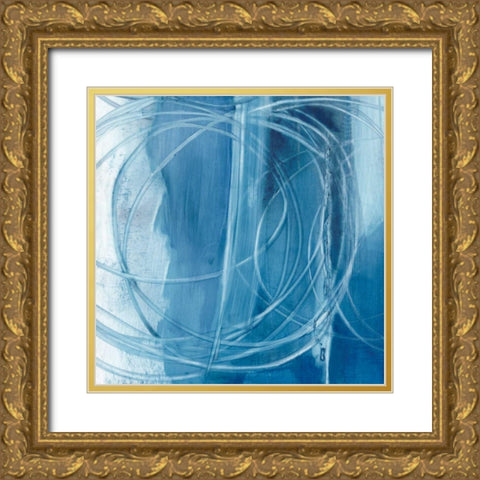 Indigo Expression IV Gold Ornate Wood Framed Art Print with Double Matting by Harper, Ethan