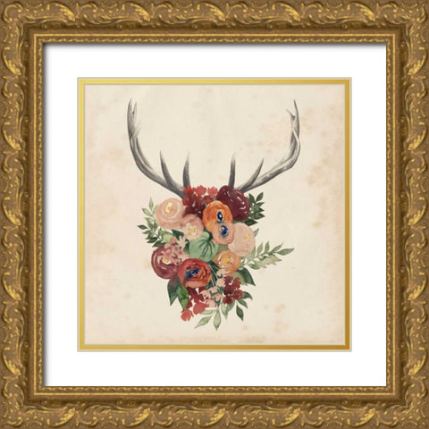 Flower Antlers II Gold Ornate Wood Framed Art Print with Double Matting by Popp, Grace