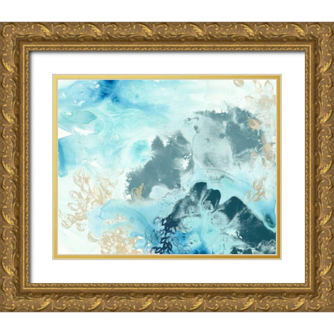 Aqua Wave Form I Gold Ornate Wood Framed Art Print with Double Matting by Vess, June Erica