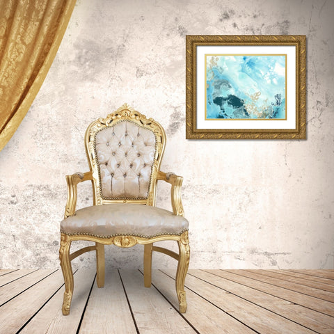 Aqua Wave Form II Gold Ornate Wood Framed Art Print with Double Matting by Vess, June Erica