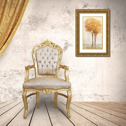Falling Leaves II Gold Ornate Wood Framed Art Print with Double Matting by OToole, Tim
