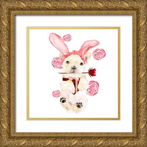 Valentine Puppy I Gold Ornate Wood Framed Art Print with Double Matting by Wang, Melissa