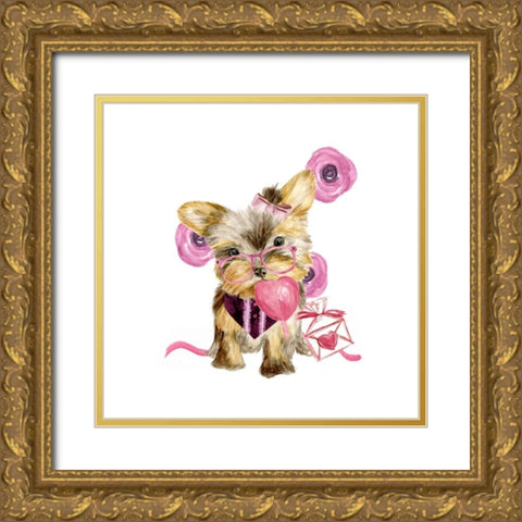 Valentine Puppy VI Gold Ornate Wood Framed Art Print with Double Matting by Wang, Melissa