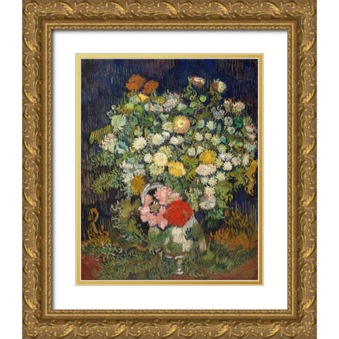 Bouquet of Flowers in a Vase Gold Ornate Wood Framed Art Print with Double Matting by Van Gogh, Vincent