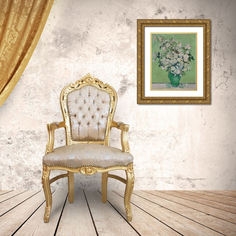 Roses Gold Ornate Wood Framed Art Print with Double Matting by Van Gogh, Vincent