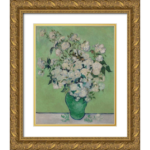 Roses Gold Ornate Wood Framed Art Print with Double Matting by Van Gogh, Vincent