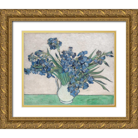 Irises Gold Ornate Wood Framed Art Print with Double Matting by Van Gogh, Vincent