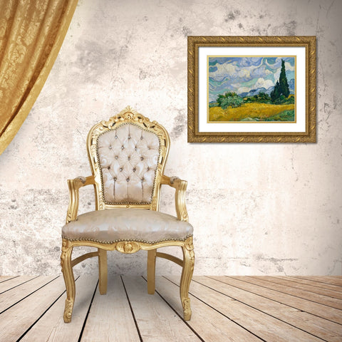 Cypresses II Gold Ornate Wood Framed Art Print with Double Matting by Van Gogh, Vincent
