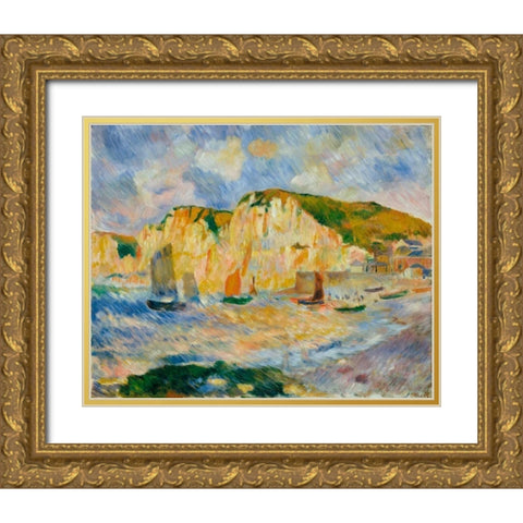 Sea and Cliffs Gold Ornate Wood Framed Art Print with Double Matting by Renoir, Pierre-Auguste