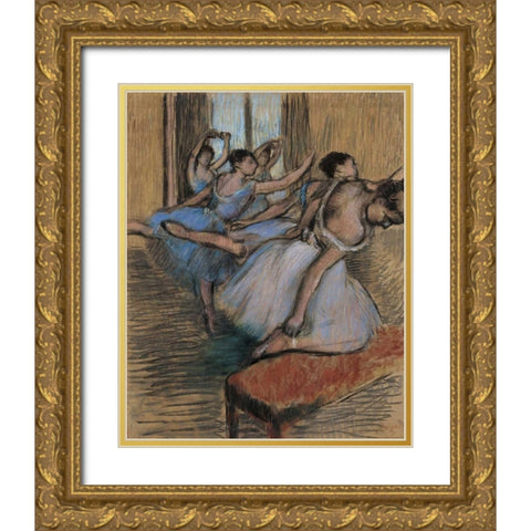 The Dancers Gold Ornate Wood Framed Art Print with Double Matting by Degas, Edgar