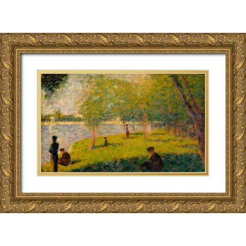 Study for a Sunday on La Grande Jatte Gold Ornate Wood Framed Art Print with Double Matting by Seurat, Georges