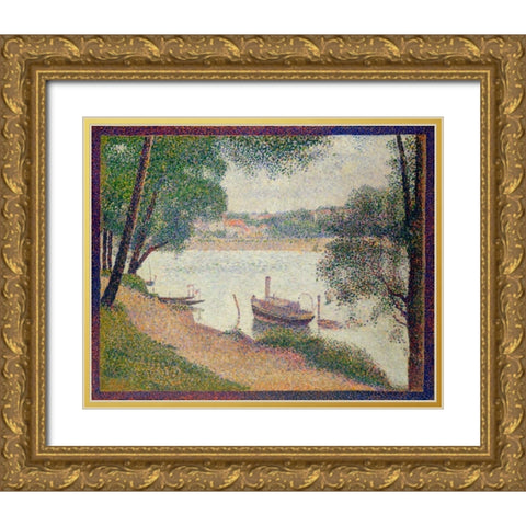 Gray Weather, Grande Jatte Gold Ornate Wood Framed Art Print with Double Matting by Seurat, Georges