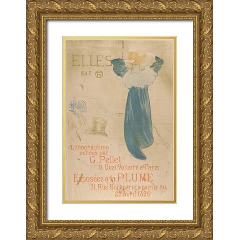 Elles (poster for 1896 exhibition at La Plume) Gold Ornate Wood Framed Art Print with Double Matting by de Toulouse-Lautrec, Henri