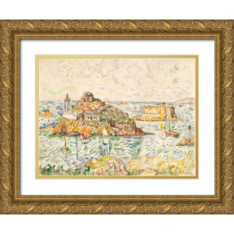 Morlaix, Entrance of the River Gold Ornate Wood Framed Art Print with Double Matting by Signac, Paul