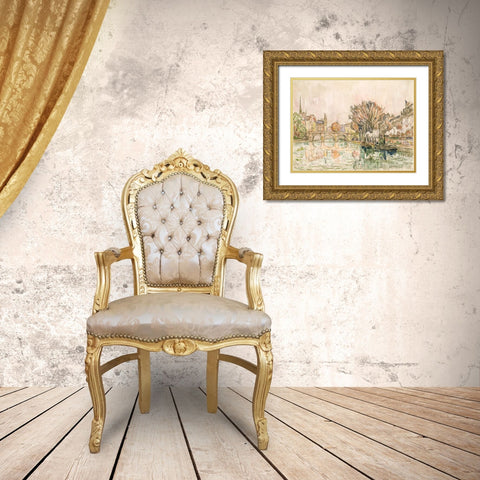 The Pont Neuf, Paris Gold Ornate Wood Framed Art Print with Double Matting by Signac, Paul