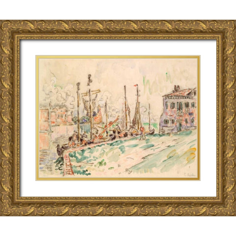Venice Gold Ornate Wood Framed Art Print with Double Matting by Signac, Paul