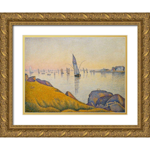 Evening Calm, Concarneau, Opus 220 Gold Ornate Wood Framed Art Print with Double Matting by Signac, Paul