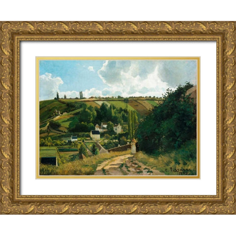 Jalais, Hill, Pontoise Gold Ornate Wood Framed Art Print with Double Matting by Pissarro, Camille