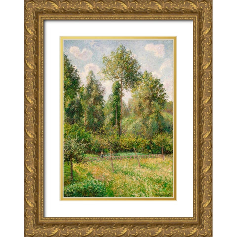 Poplars, Eragny Gold Ornate Wood Framed Art Print with Double Matting by Pissarro, Camille