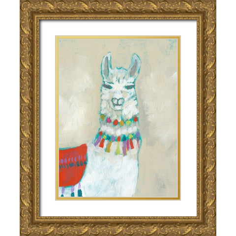 Llama Fun I Gold Ornate Wood Framed Art Print with Double Matting by Goldberger, Jennifer