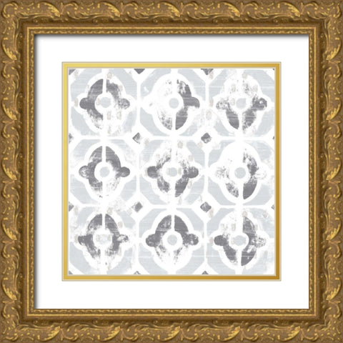 Monoprint Tile III Gold Ornate Wood Framed Art Print with Double Matting by Vess, June Erica