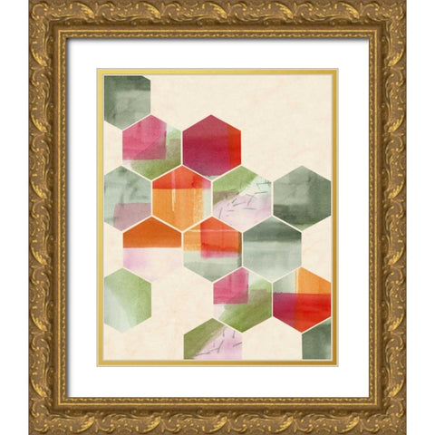 Color Pop Honeycomb I Gold Ornate Wood Framed Art Print with Double Matting by Popp, Grace