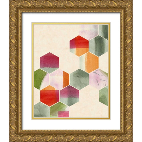 Color Pop Honeycomb II Gold Ornate Wood Framed Art Print with Double Matting by Popp, Grace