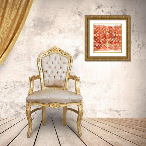 Crimson Motif IV Gold Ornate Wood Framed Art Print with Double Matting by Vess, June Erica