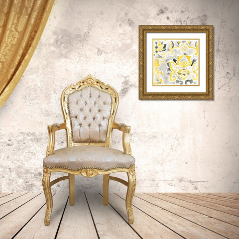Citron Damask Tile III Gold Ornate Wood Framed Art Print with Double Matting by Vess, June Erica