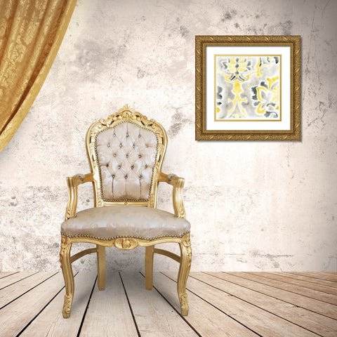 Citron Damask Tile IV Gold Ornate Wood Framed Art Print with Double Matting by Vess, June Erica