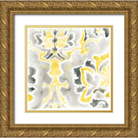 Citron Damask Tile IV Gold Ornate Wood Framed Art Print with Double Matting by Vess, June Erica