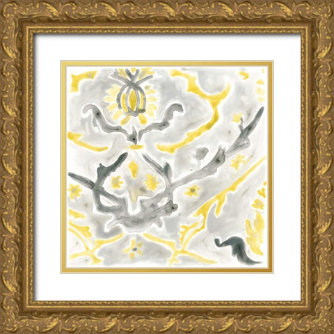 Citron Damask Tile VI Gold Ornate Wood Framed Art Print with Double Matting by Vess, June Erica