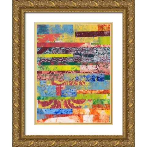 Monoprint Collage I Gold Ornate Wood Framed Art Print with Double Matting by Moore, Regina