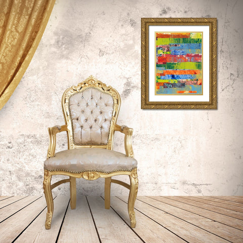 Monoprint Collage II Gold Ornate Wood Framed Art Print with Double Matting by Moore, Regina